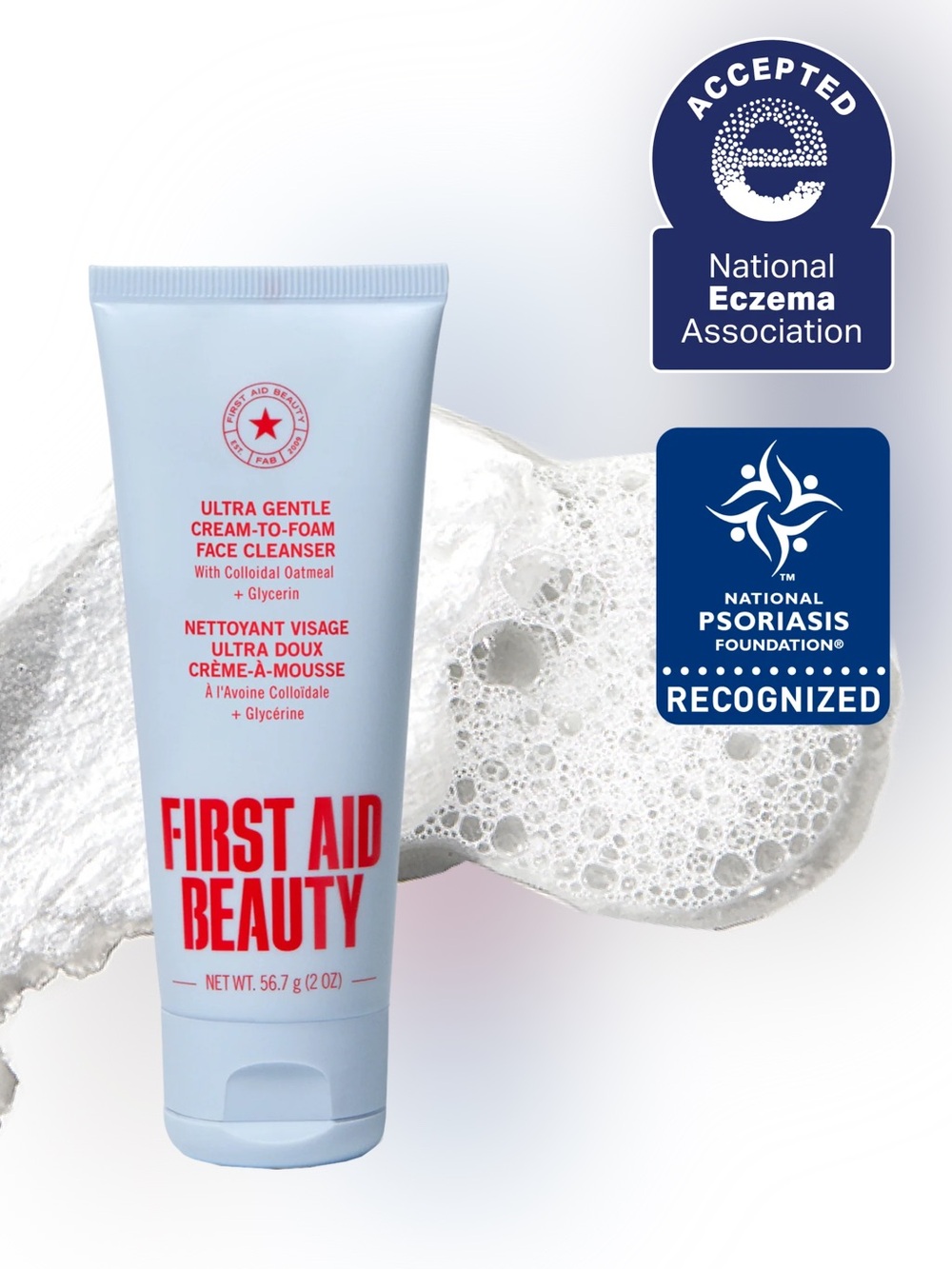 1 OZ First Aid Beauty Ultra Gentle Cream-to-Foam Face Cleanser — Light Blue